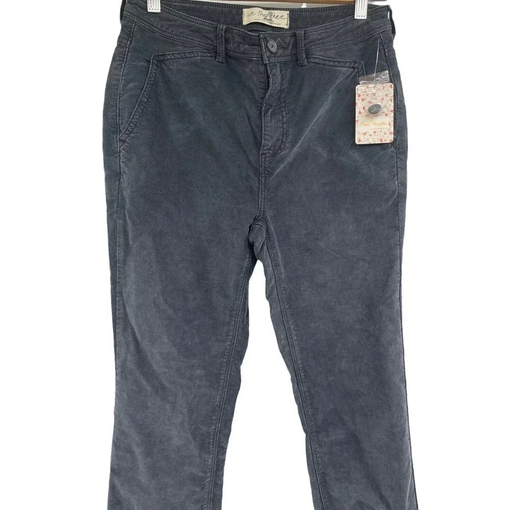 Free People Women's Fine Line Straight Leg Crop Jeans Black Corduroy Size 4 New